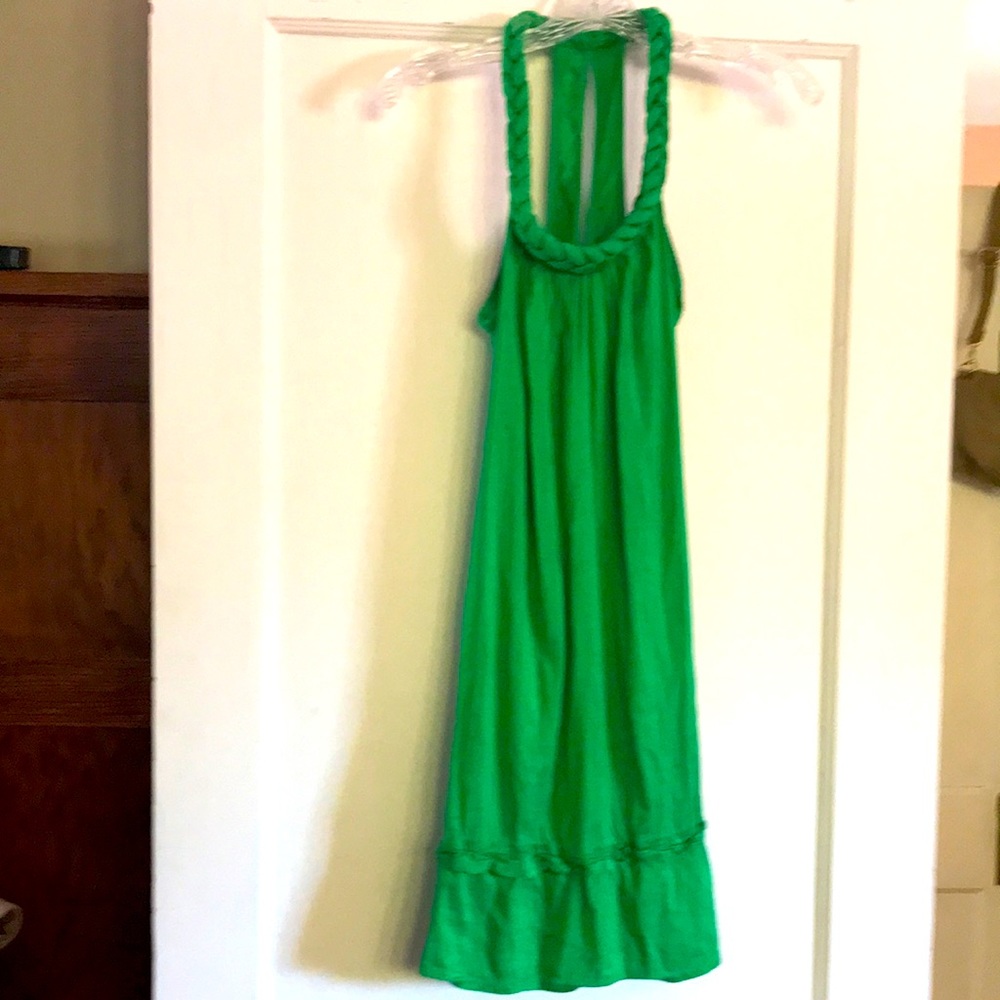 Calypso- Christiane Celle size M raw silk vibrant green twist dress w pockets.